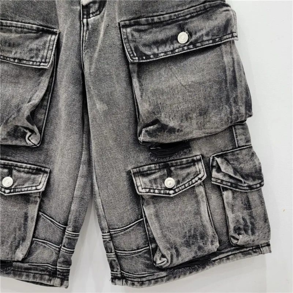 High Waist Wide Leg Cargo Junior‎ Jean Jorts Shorts Street Style Distressed Jean - Picture 3 of 10